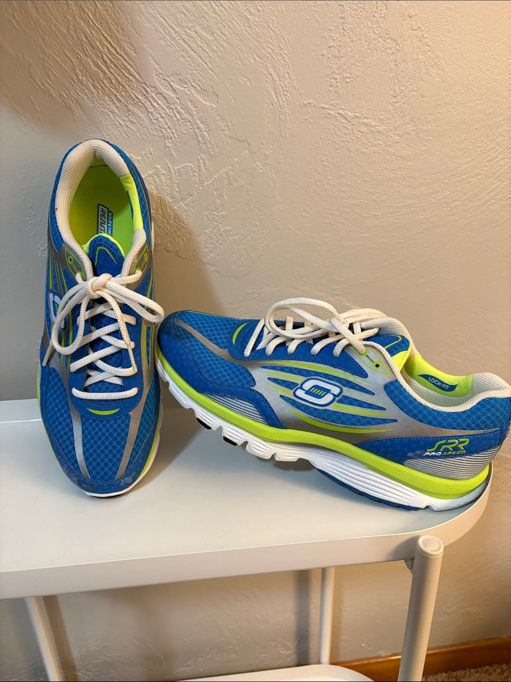 Skechers Blue and Neon Yellow Women's Athletic Sneakers